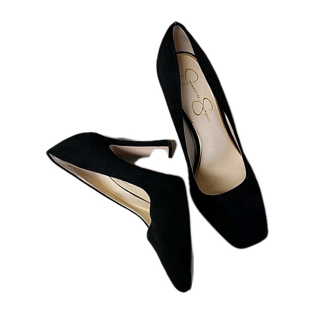 Jessica Simpson Mayrie US 8.5M Faux Suede Black Block Heel Square Toe Heels - Picture 5 of 12
